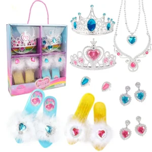Dress Up Toy Girl Glass Slipper Necklace Earrings Toy Jewelry Set