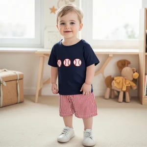 Boys Casual Striped Short Sleeve T-Shirt and Denim Shorts Set