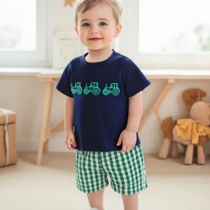 Car Print Tee with Denim Shorts