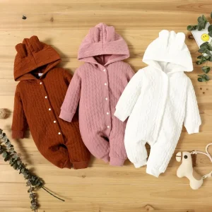 Baby Bodysuit - Cute Ears, Solid Hooded