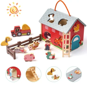 Wooden Farm Toys with Big Barn and Tractor