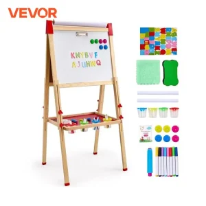 Wooden Double-Sided Kid's Art Easel with Whiteboard and Chalkboard