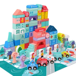 Wooden Building Blocks Set with City Map